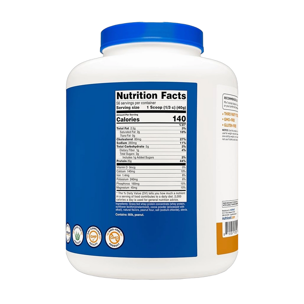 Nutricost, Grass-Fed Whey Protein, Chocolate Peanut Butter, 5 lb, 2,268 g
