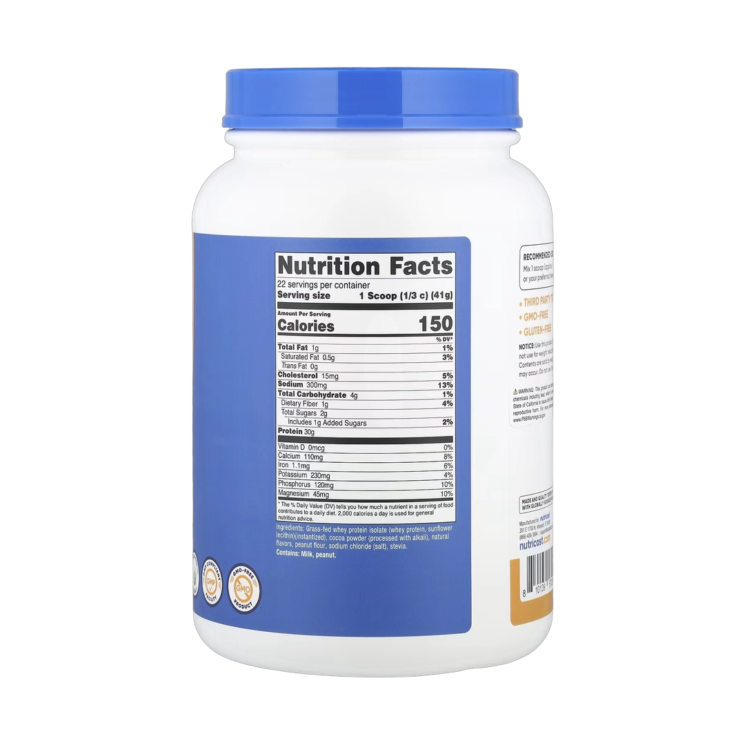 Nutricost, Grass-Fed Whey Protein Isolate, Chocolate PB , 2 lb, 907 g