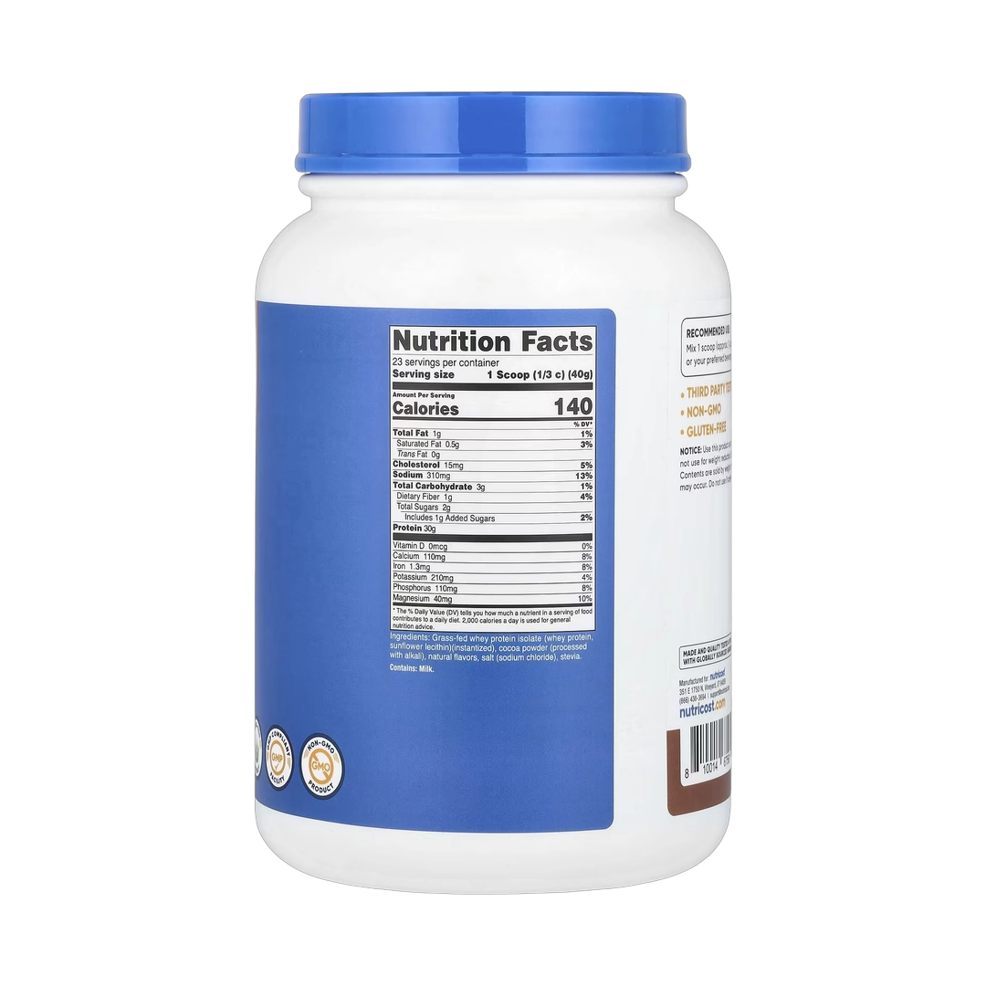 Nutricost, Grass-Fed Whey Protein Isolate, Milk Chocolate, 2 lb, 907 g