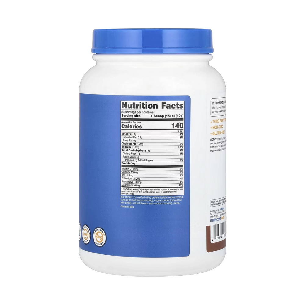 Nutricost, Grass-Fed Whey Protein Isolate, Milk Chocolate, 2 lb, 907 g