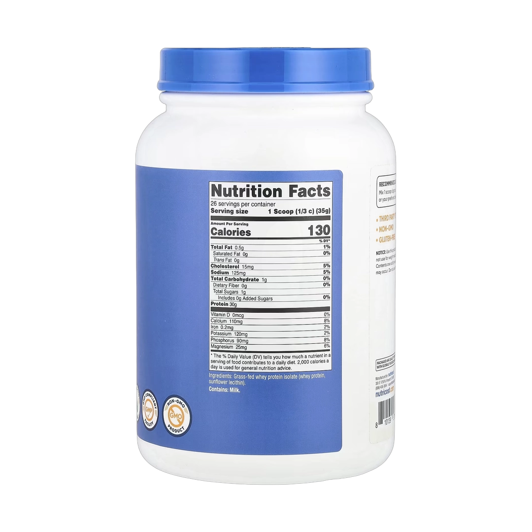 Nutricost, Grass-Fed Whey Protein Isolate, Unflavored, 2 lb, 907 g