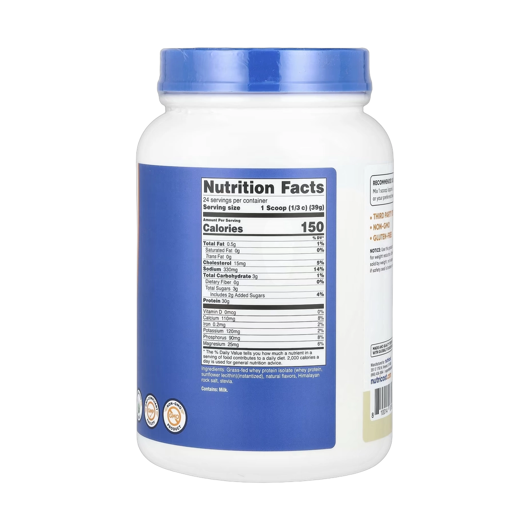 Nutricost, Grass-Fed Whey Protein Isolate, Vanilla, 2 lb, 907 g