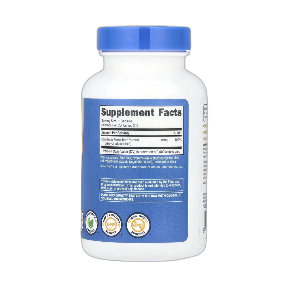 Nutricost, Iron Chelate From Ferrochel®, 18 mg, 240 Capsules
