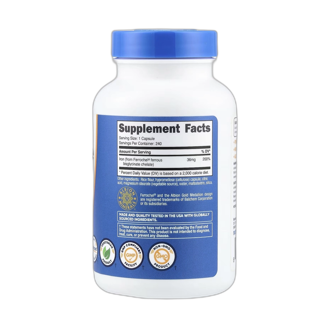 Nutricost, Iron Chelate From Ferrochel®, 36 mg, 240 Capsules