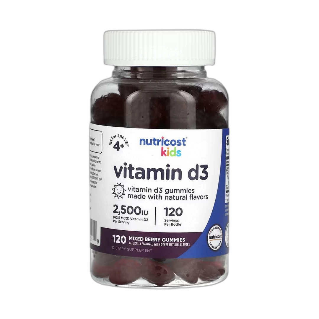 Nutricost, Kids, Vitamin D3, Ages 4+, Mixed Berry, 62.5 mcg (2,500 IU), 120 Gummies