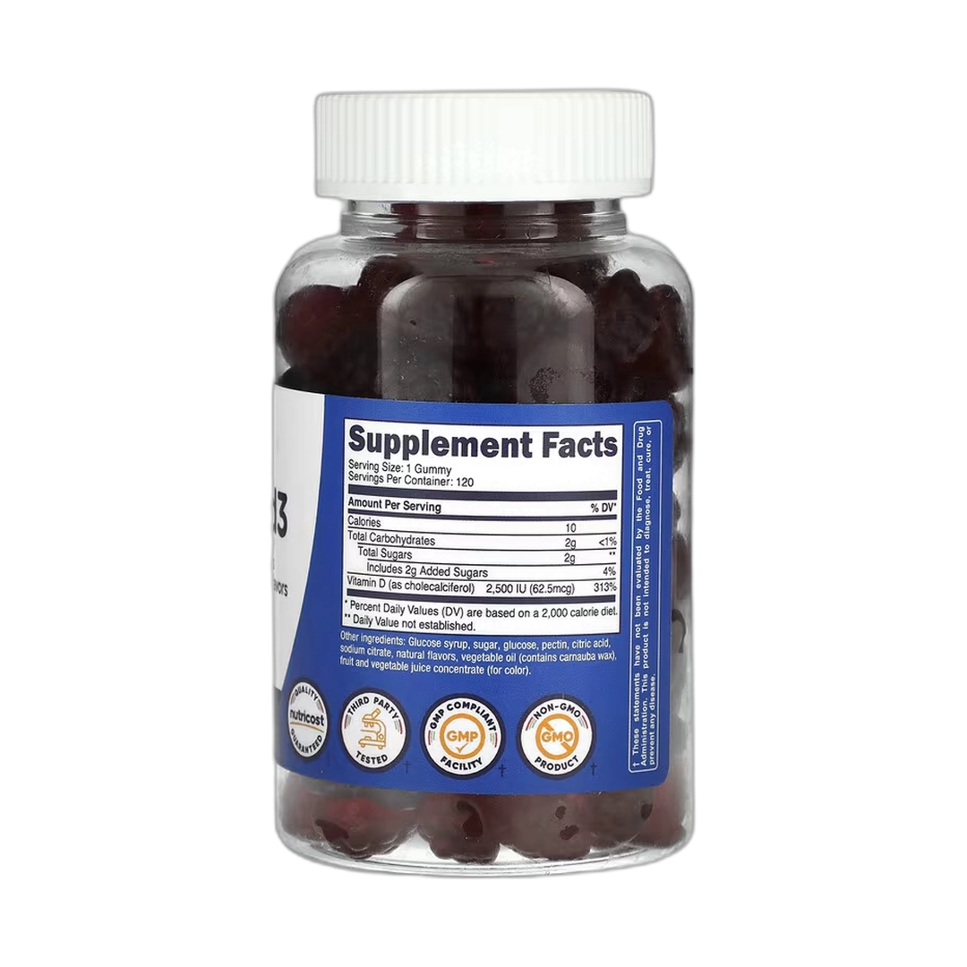 Nutricost, Kids, Vitamin D3, Ages 4+, Mixed Berry, 62.5 mcg (2,500 IU), 120 Gummies