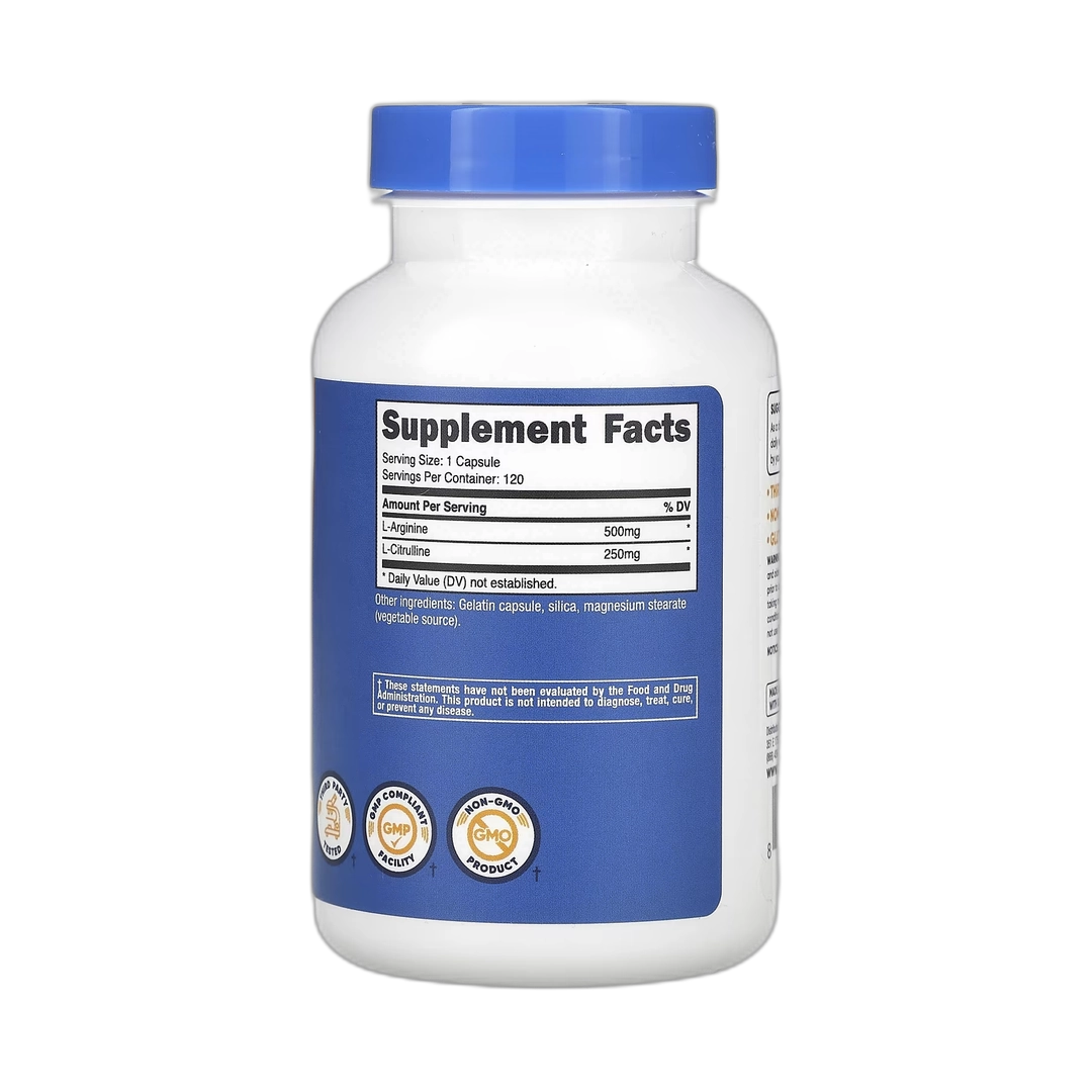 Nutricost, L-Arginine & L-Citrulline, 120 Capsules