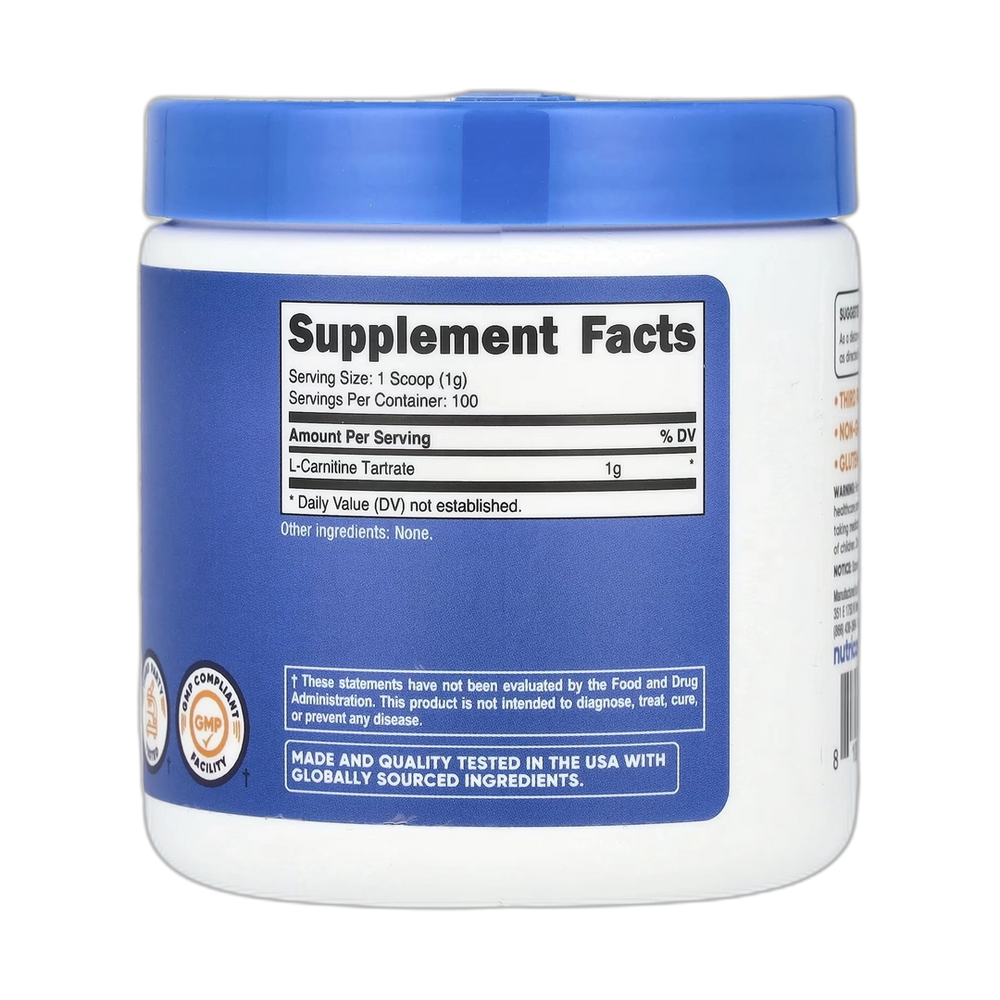 Nutricost, L-Carnitine Tartrate, Unflavored, 3.5 oz, 100 g