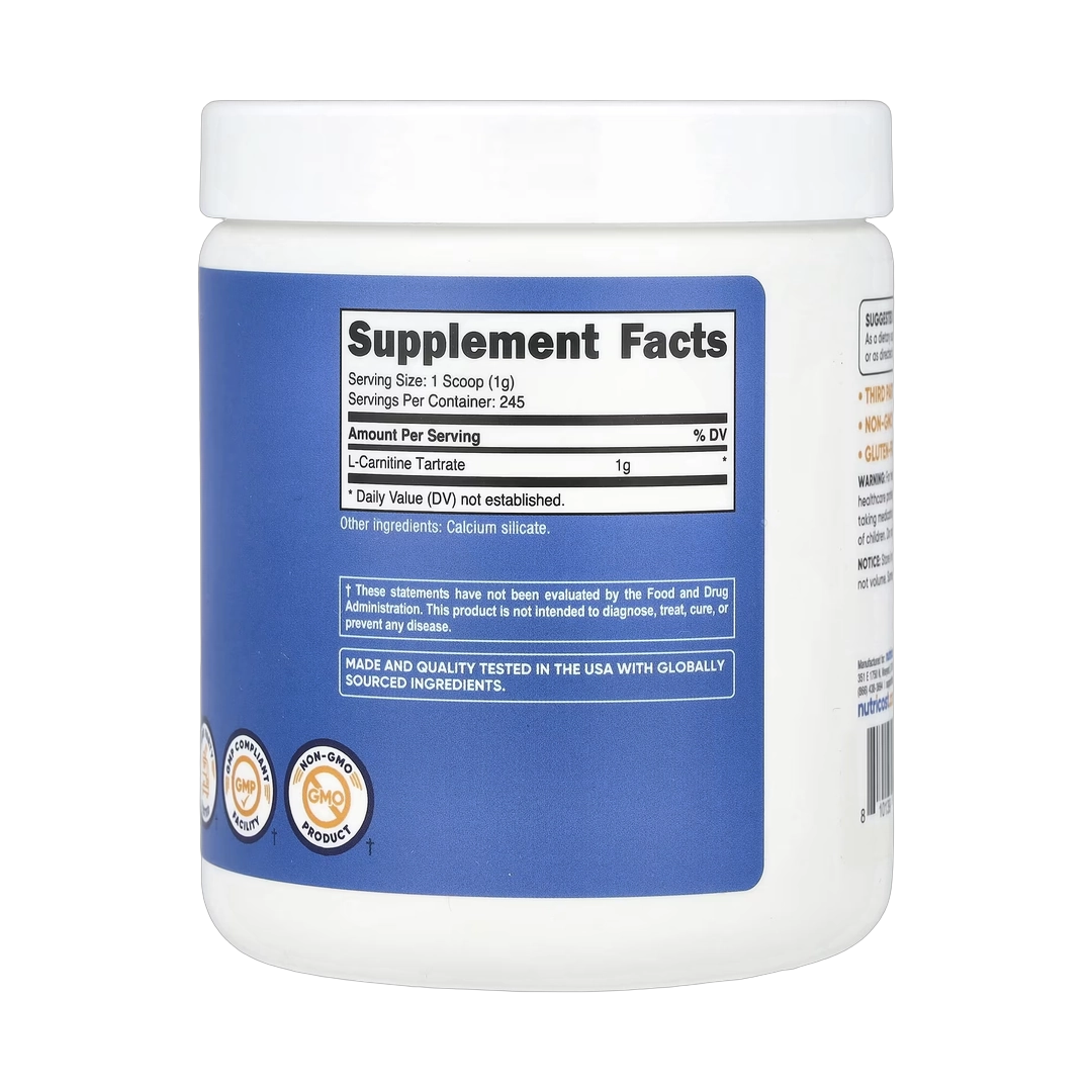 Nutricost, L-Carnitine Tartrate, Unflavored, 8.9 oz, 250 g