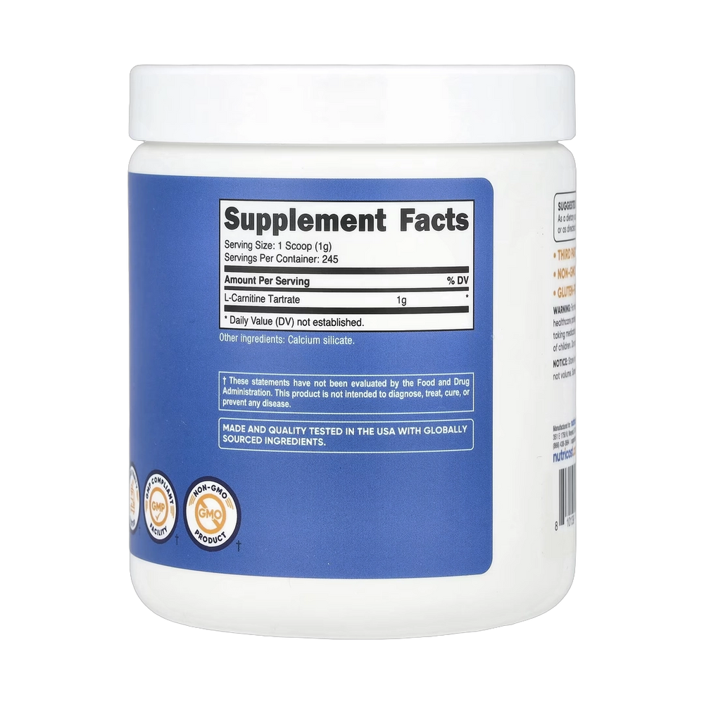 Nutricost, L-Carnitine Tartrate, Unflavored, 8.9 oz, 250 g