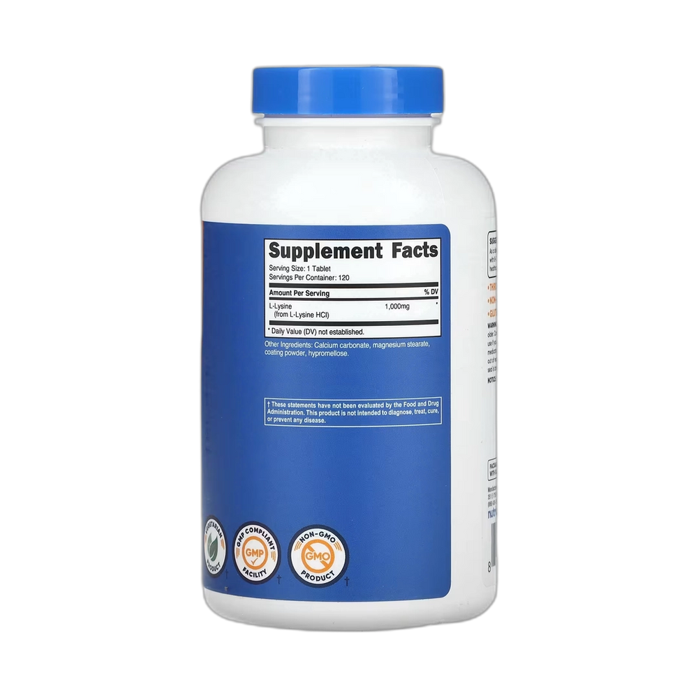 Nutricost, L-Lysine, 1,000 mg, 120 Tablets