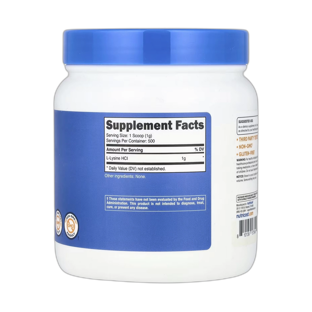 Nutricost, L-Lysine, Unflavored, 17.9 oz, 500 g