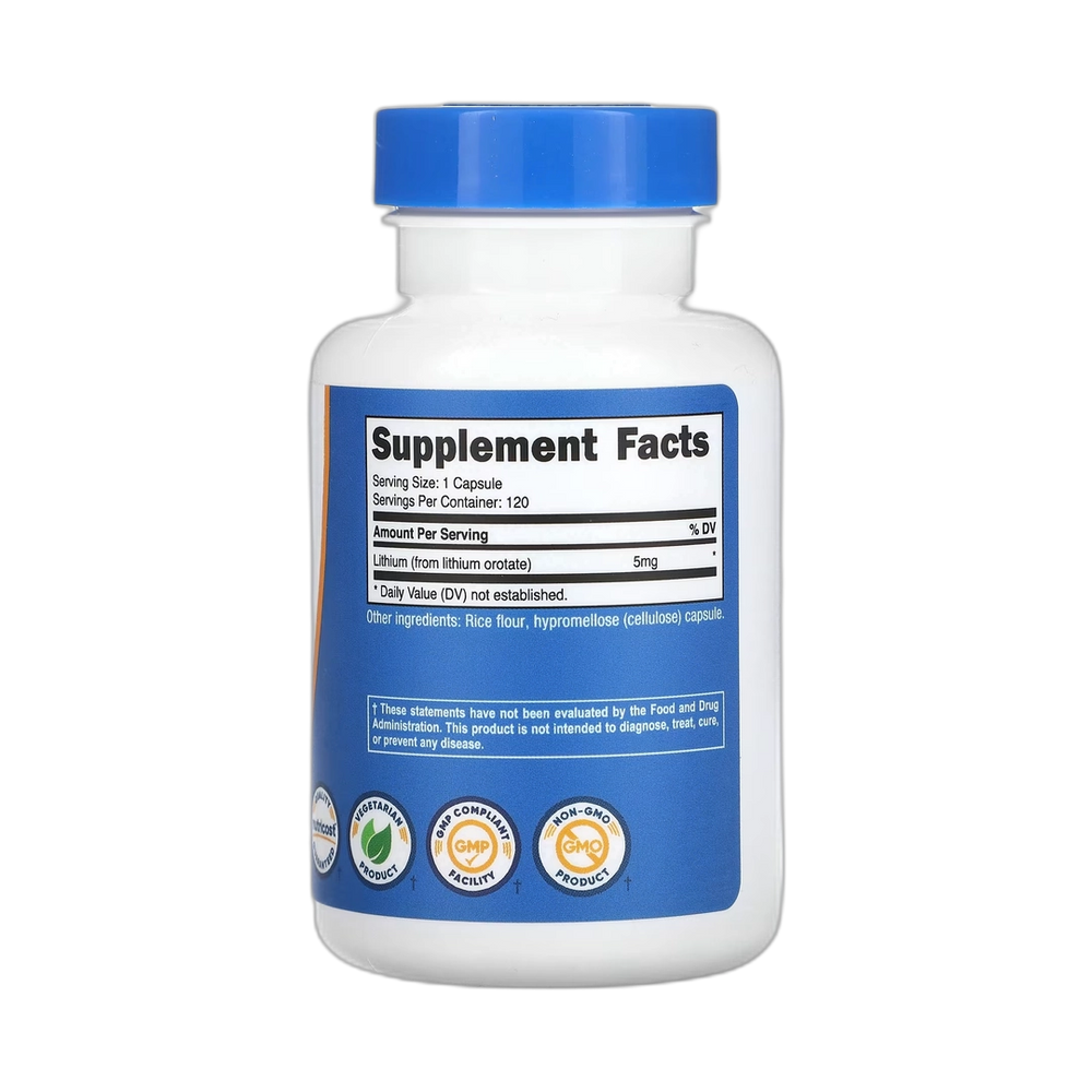 Nutricost, Lithium Orotate, 5 mg, 120 Capsules