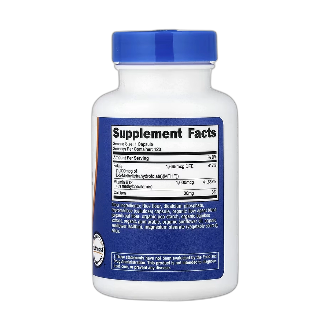 Nutricost, Methylated Vitamin B12 + Folate, 120 Capsules