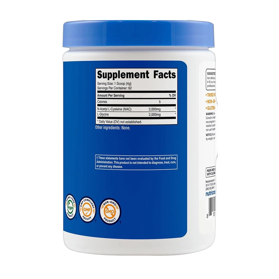 Nutricost, NAC + Glycine, 2,000 mg NAC, 2,000 mg Glycine, Unflavored, 8.9 oz, 250 g