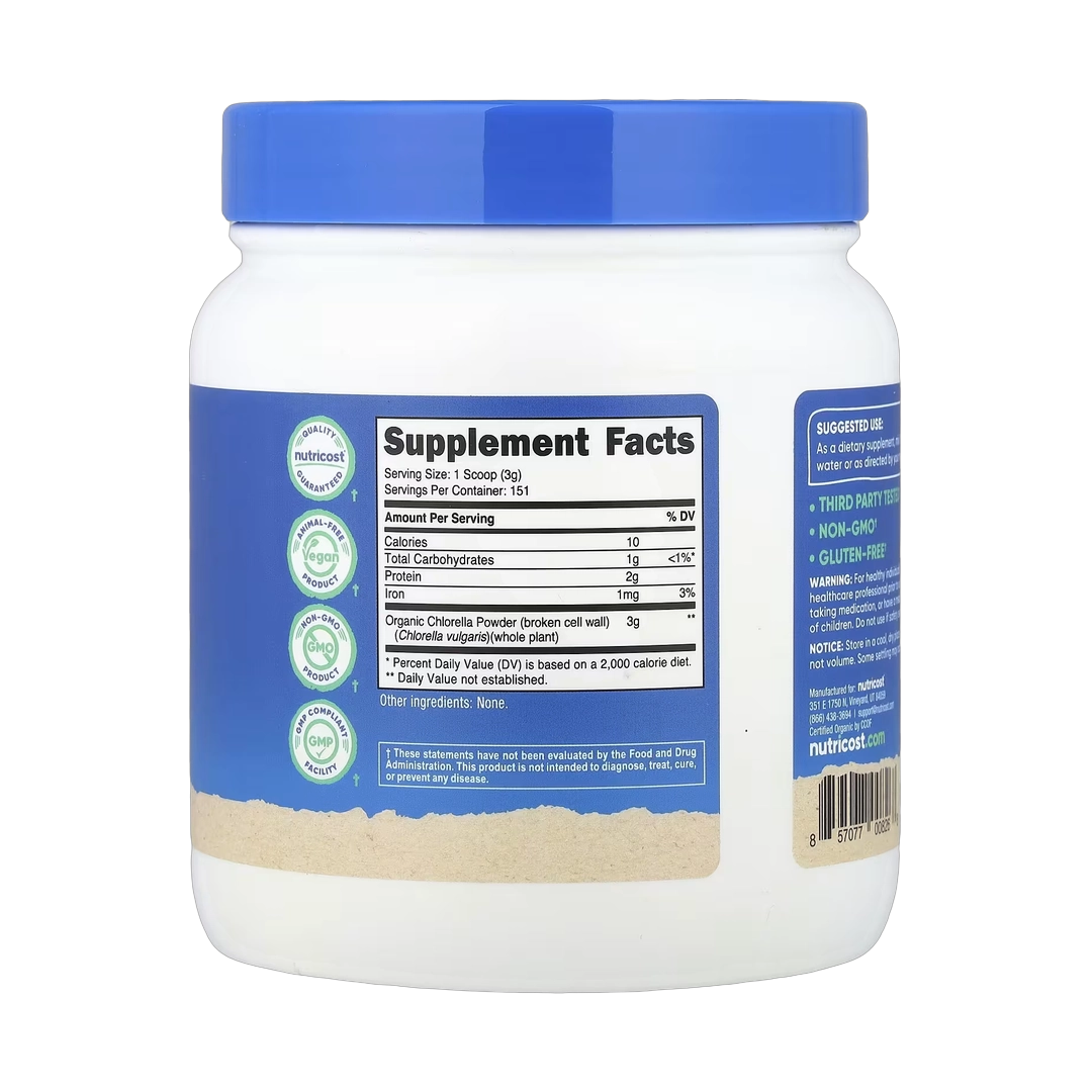 Nutricost, Organic Chlorella Powder, Unflavored , 16.2 oz, 454 g