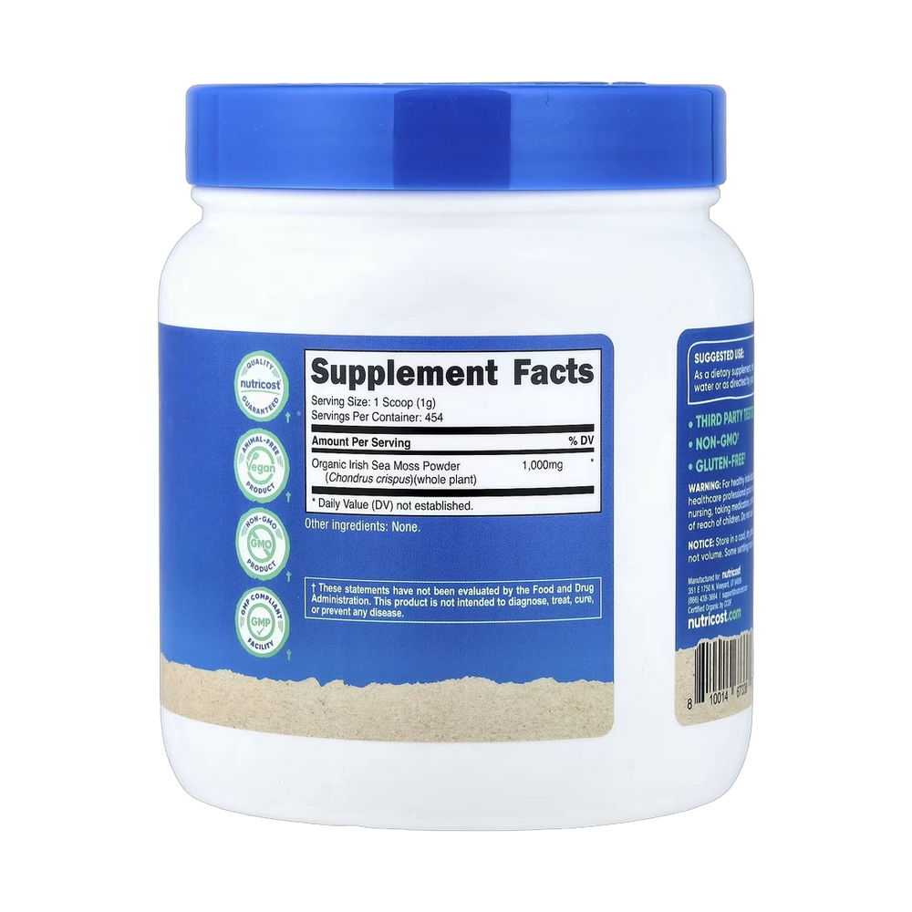 Nutricost, Organic Irish Sea Moss Powder, Unflavored, 16.2 oz, 454 g
