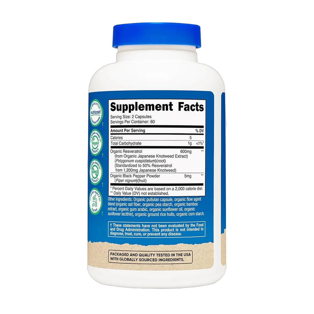 Nutricost, Organic Resveratrol, 600 mg, 120 Capsules