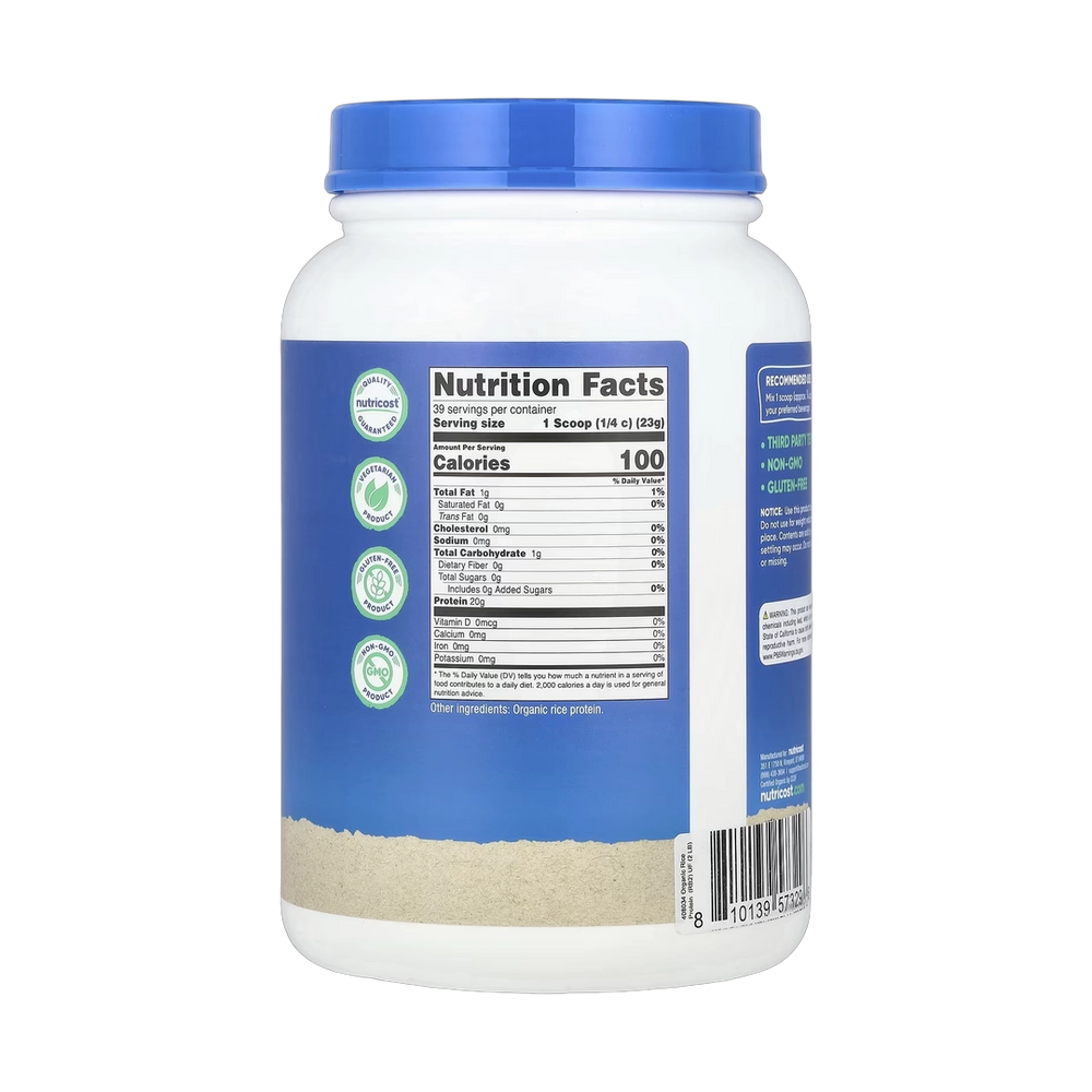 Nutricost, Organic Rice Protein Powder, Unflavored, 2 lb, 907 g
