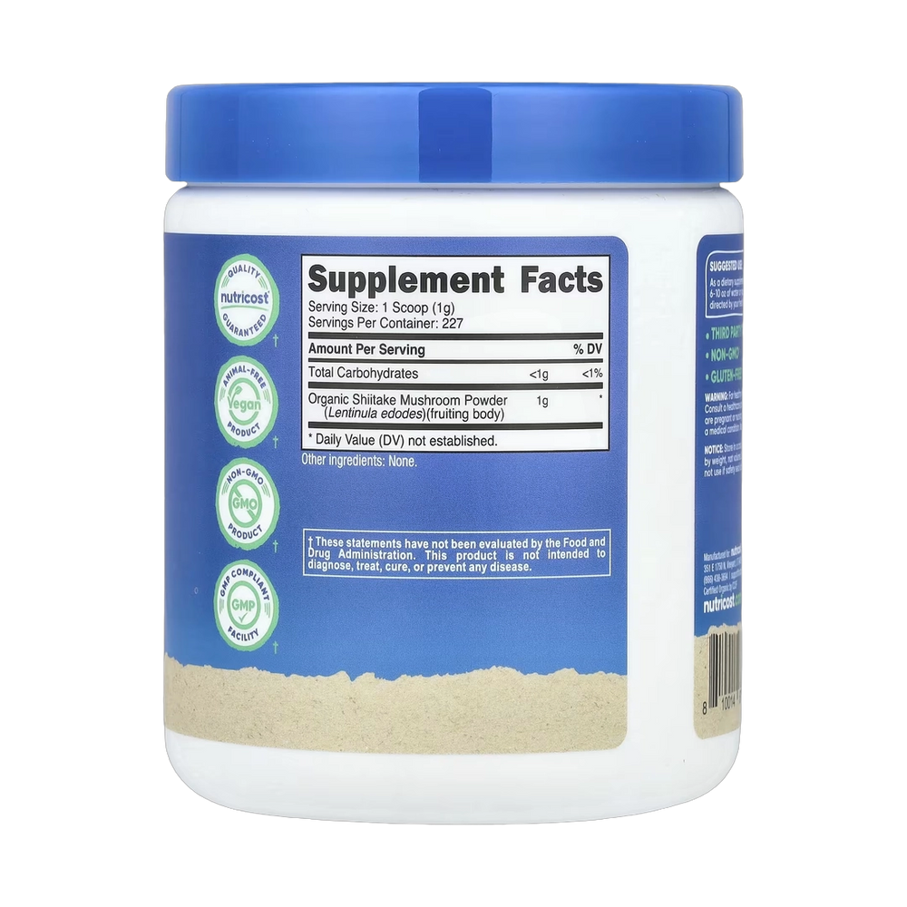Nutricost, Organic Shiitake Mushroom Powder, Unflavored, 8 oz