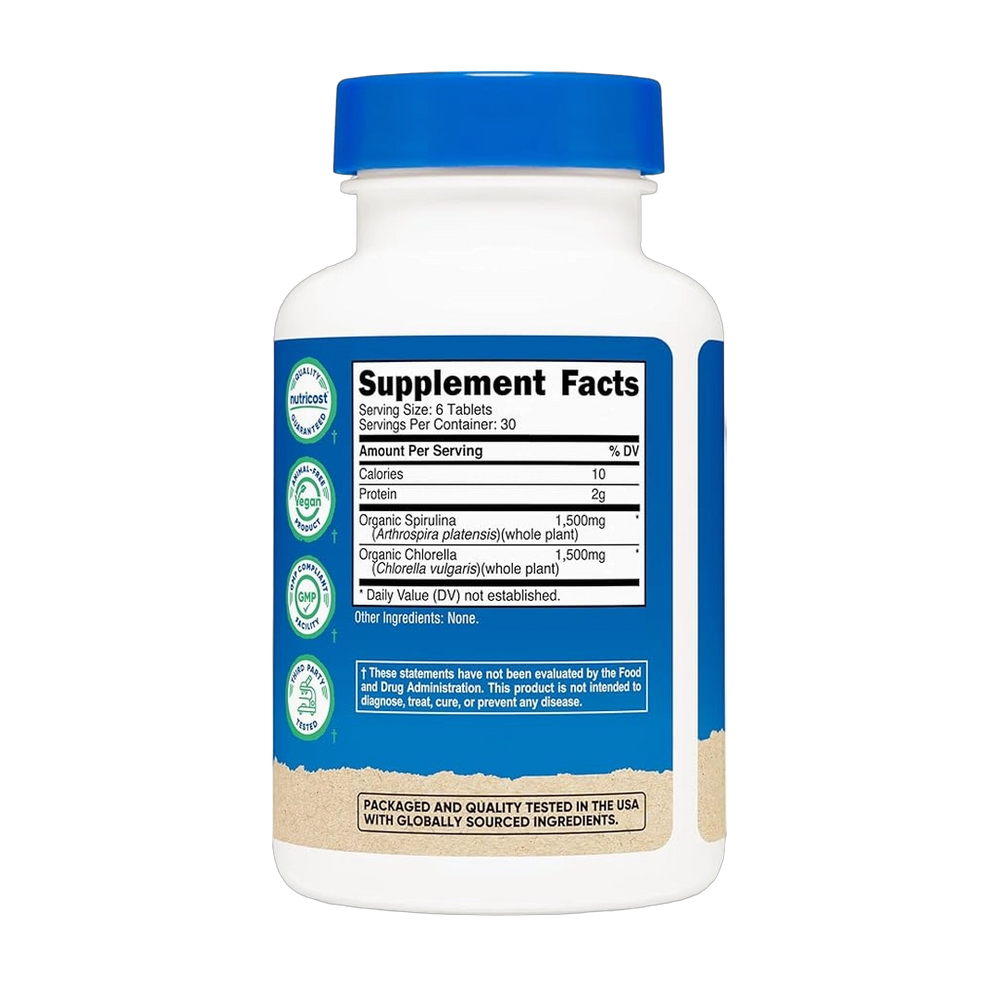 Nutricost Organic Spirulina + Chlorella (3,000mg) 180 Tablets