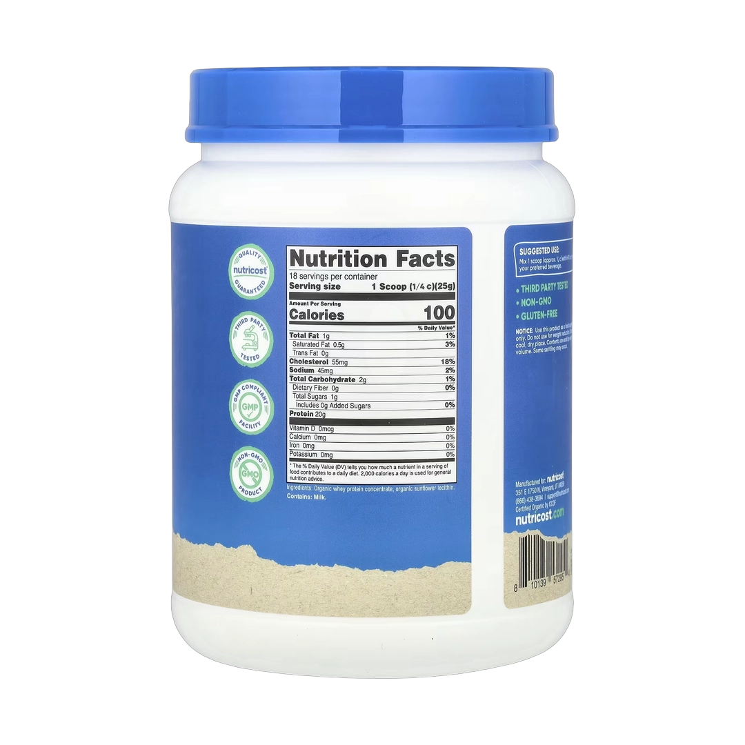 Nutricost, Organic Whey Protein, Unflavored, 1 lb, 454 g