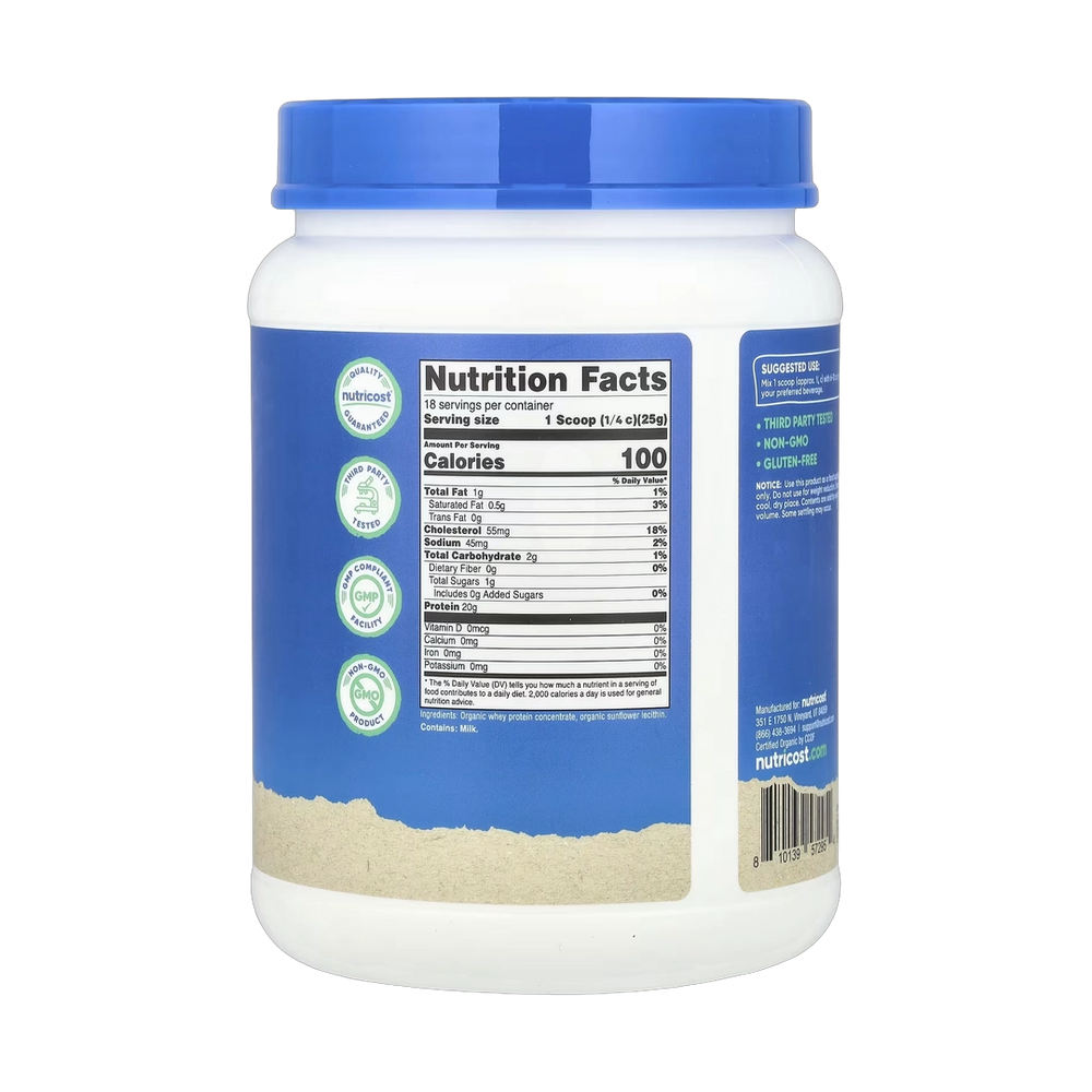 Nutricost, Organic Whey Protein, Unflavored, 1 lb, 454 g
