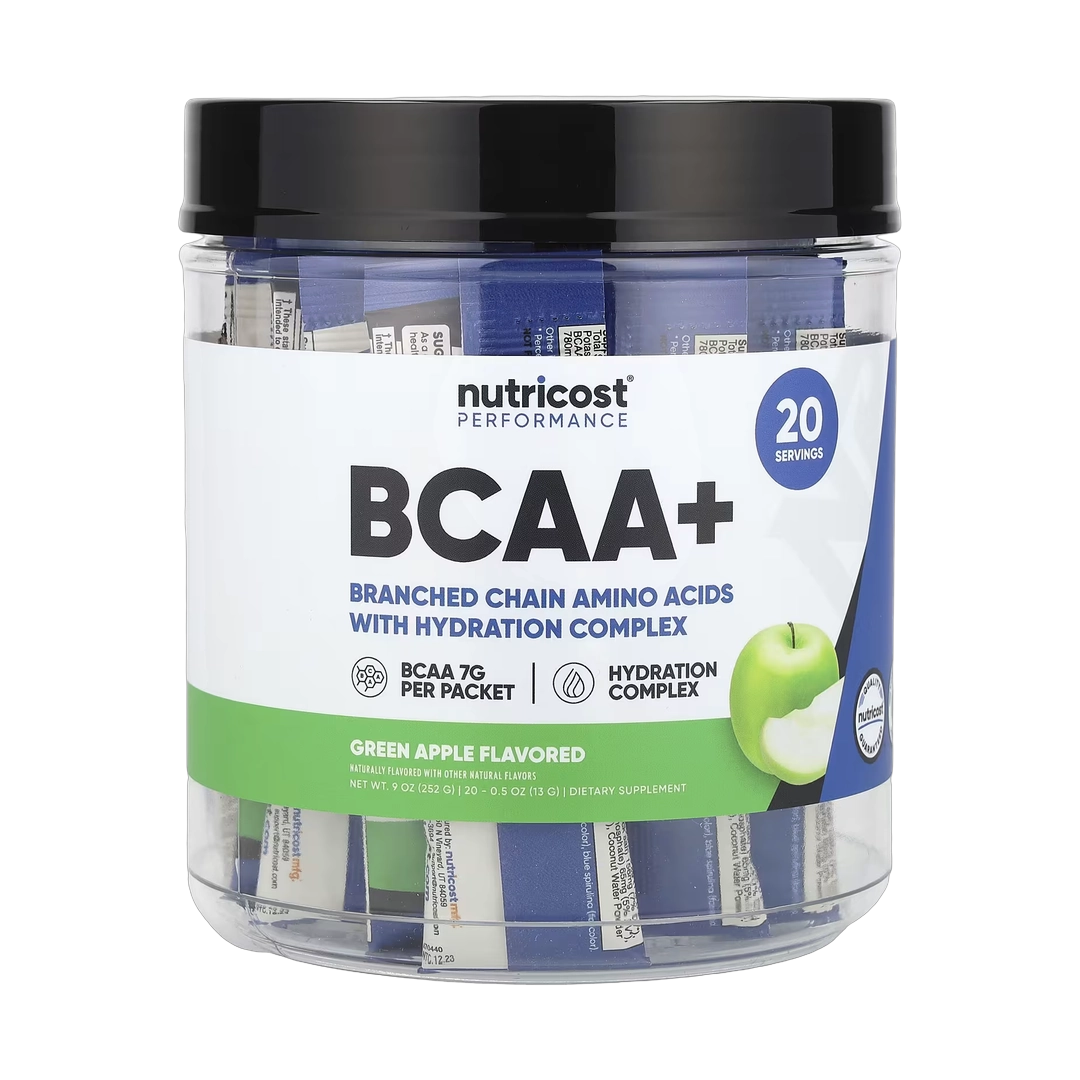 Nutricost, Performance, BCAA+, Green Apple, 20 Packets, 0.5 oz (13 g) Each