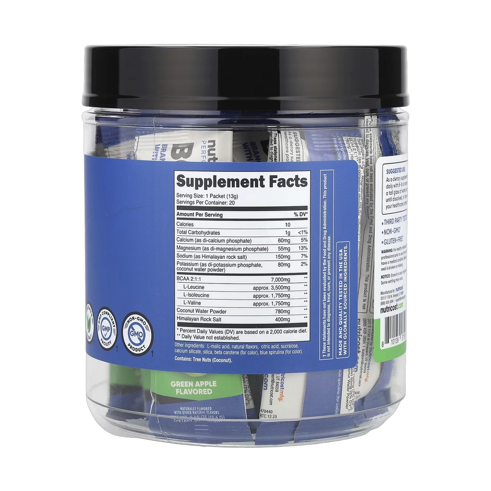 Nutricost, Performance, BCAA+, Green Apple, 20 Packets, 0.5 oz (13 g) Each