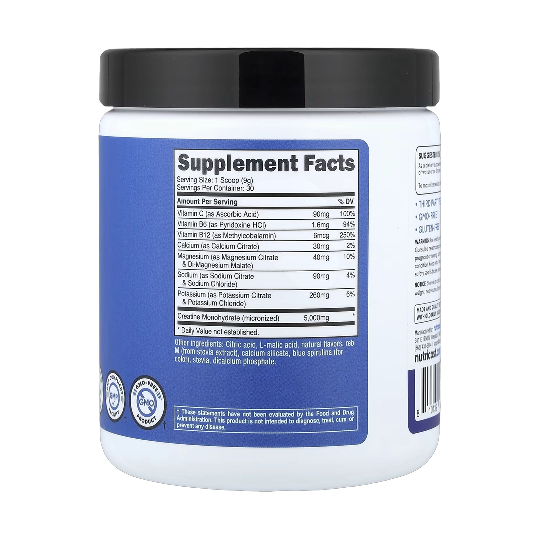 Nutricost, Performance, Creatine + Hydration, Blue Raspberry, 9.3 oz, 261 g