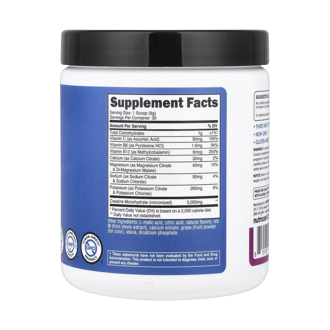 Nutricost, Performance, Creatine + Hydration, Grape, 9.9 oz, 276 g