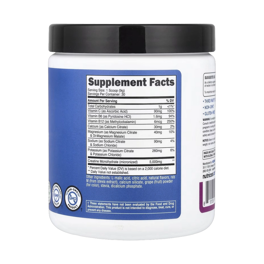 Nutricost, Performance, Creatine + Hydration, Grape, 9.9 oz, 276 g