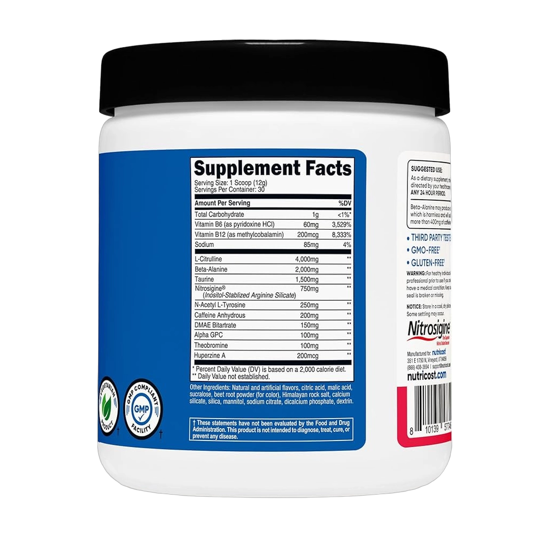 Nutricost, Performance, Pre-Workout Complex, Raspberry Margarita, 13.1 oz, 366 g