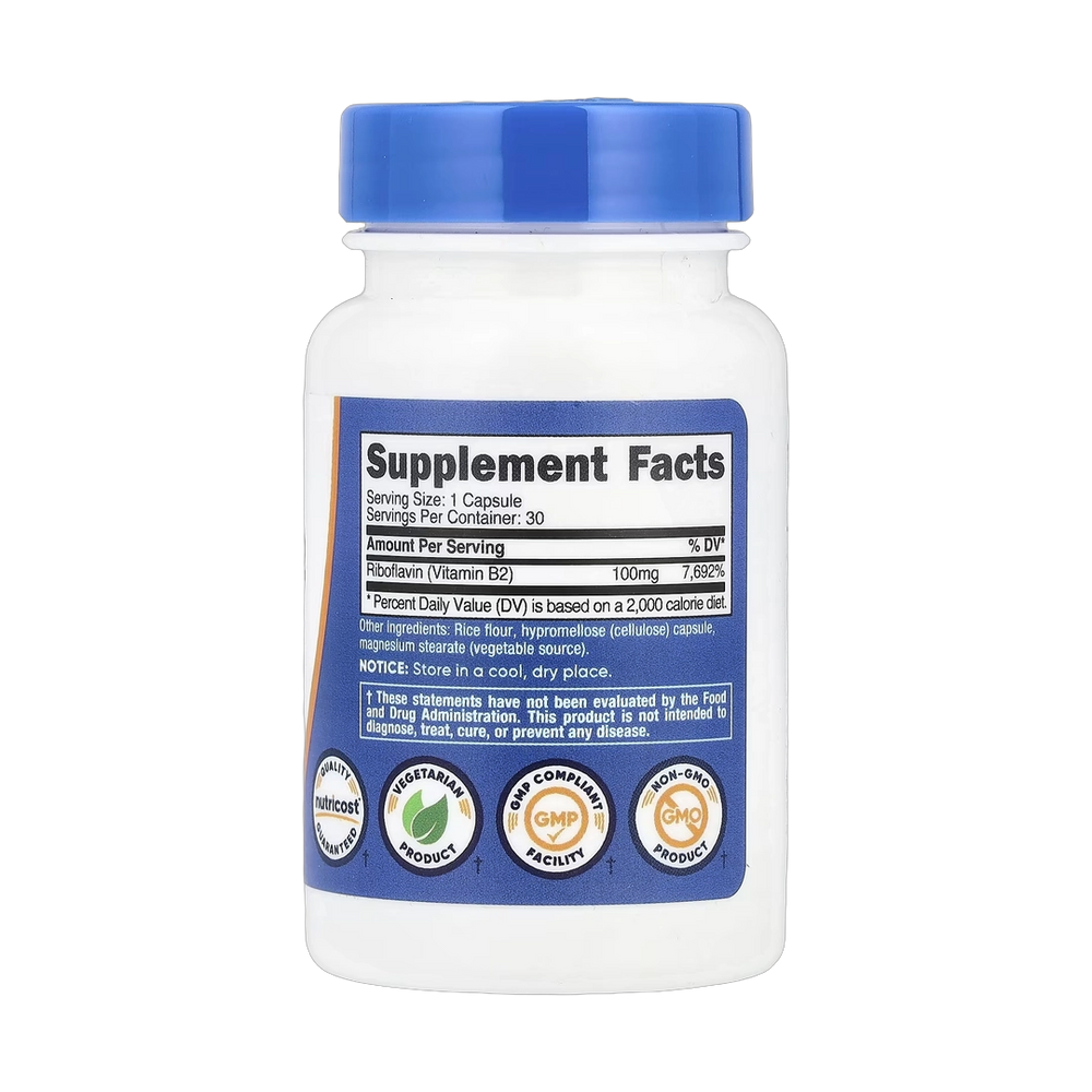 Nutricost, Vitamin B2, 100 mg, 30 Capsules