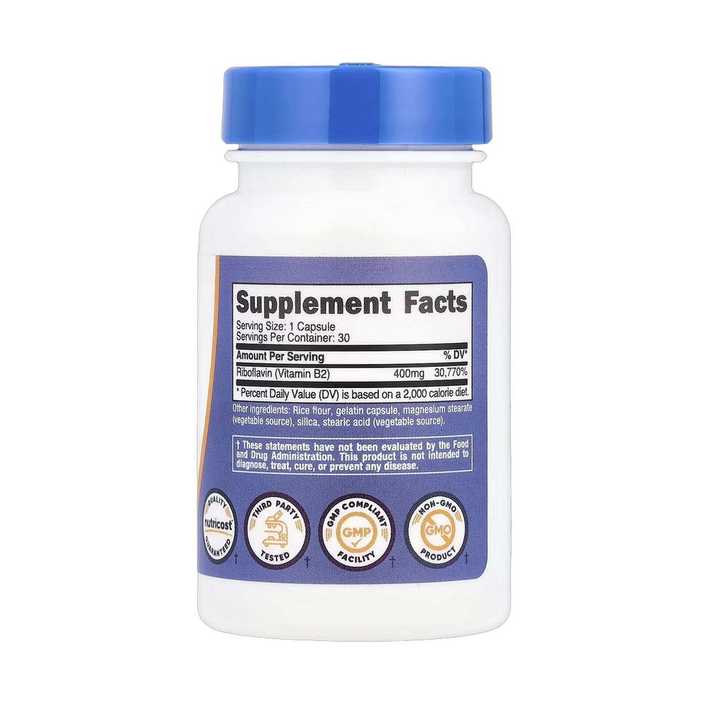 Nutricost, Vitamin B2, 400 mg, 30 Capsules