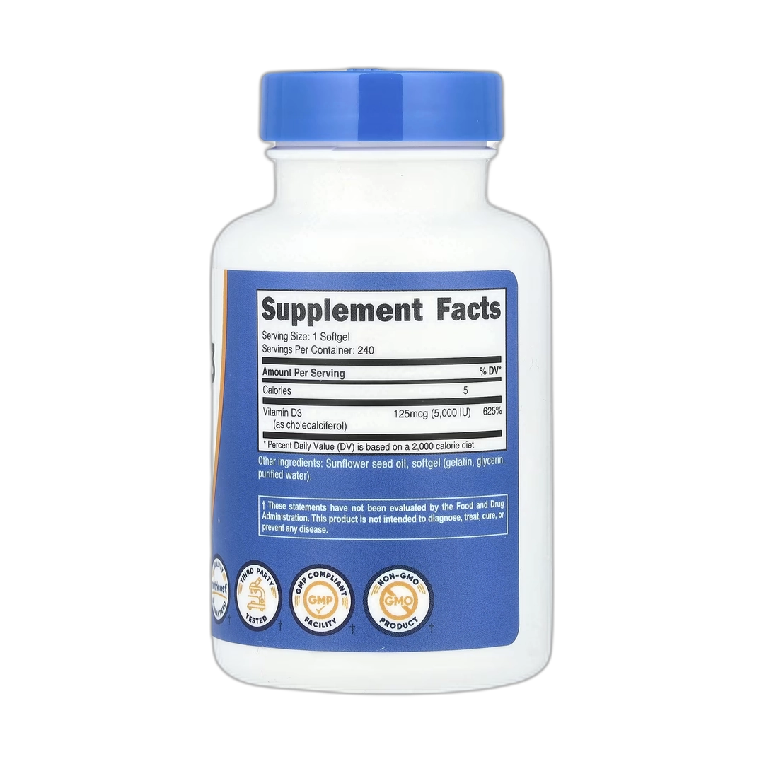 Nutricost, Vitamin D3, 125 mcg (5,000 IU), 240 Softgels