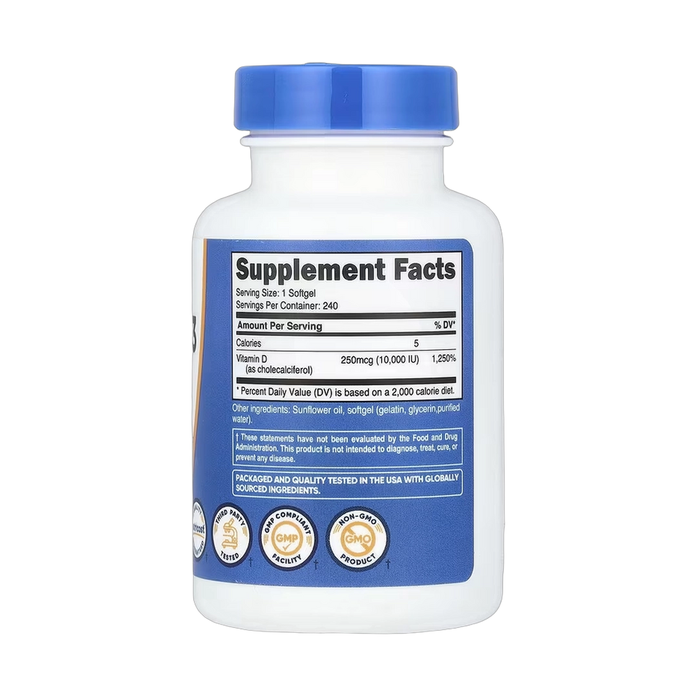 Nutricost, Vitamin D3, 250 mcg (10,000 IU), 240 Softgels