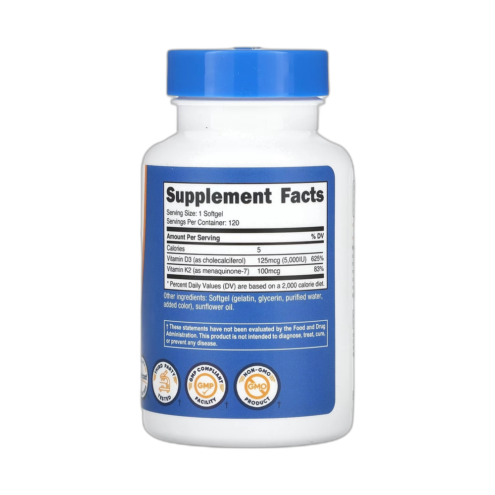 Nutricost, Vitamin K2 + Vitamin D3, 120 Softgels