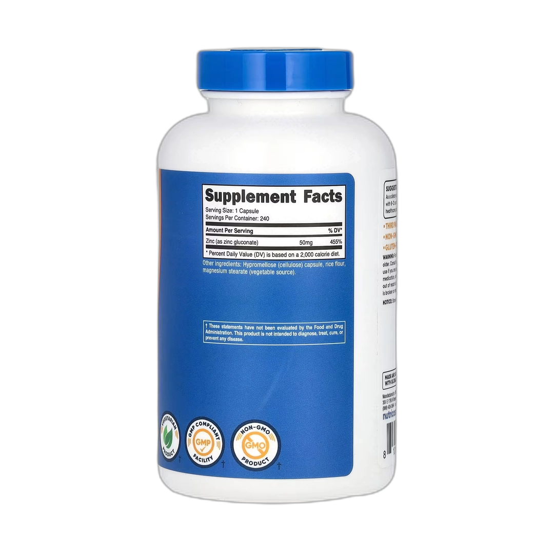 Nutricost, Zinc Gluconate, 50 mg, 240 Capsules