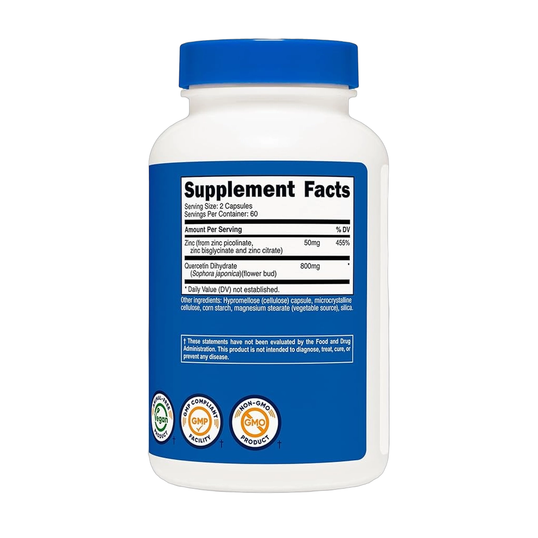 Nutricost Zinc + Quercetin Supplement (50mg Zinc, 800mg Quercetin) 120 Capsules