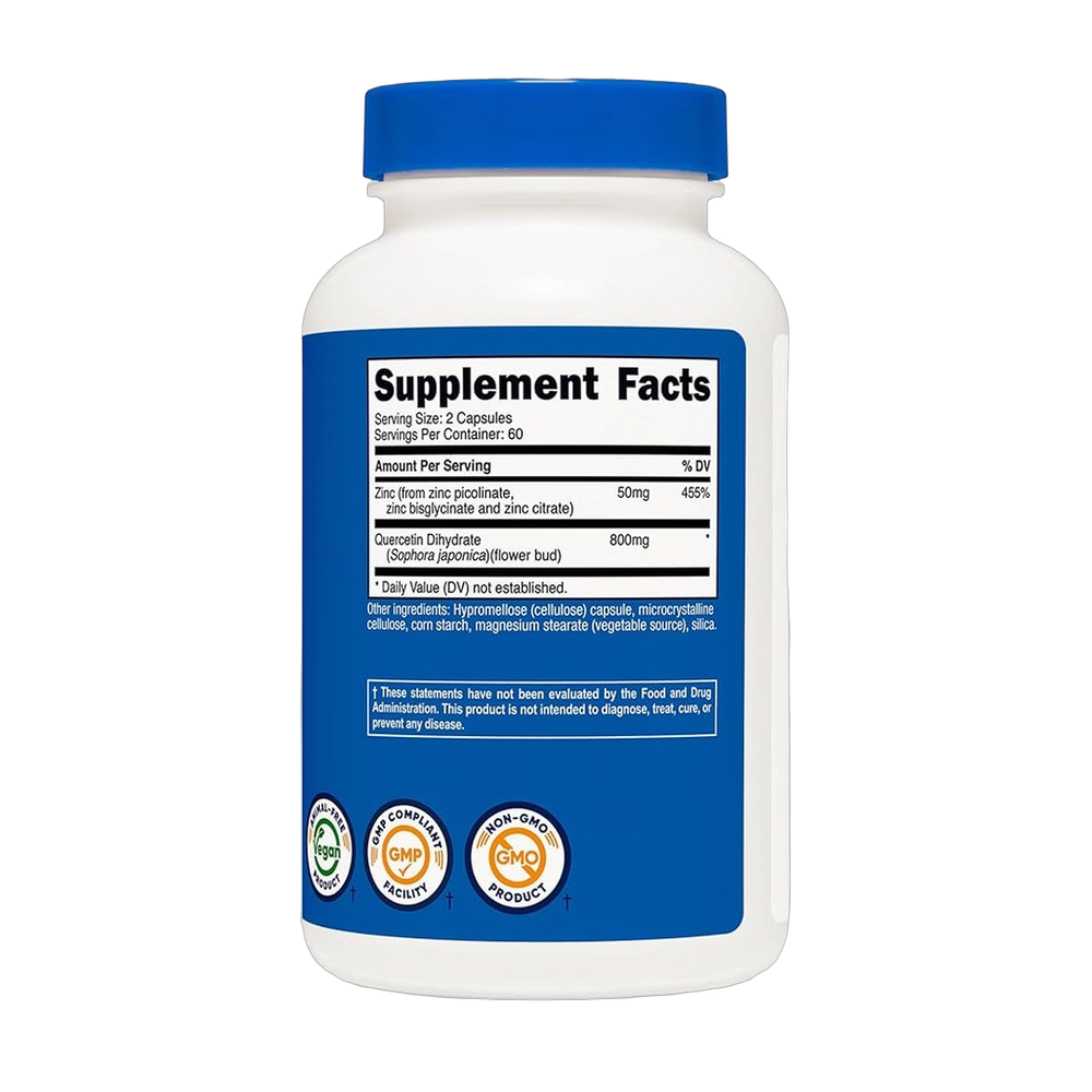 Nutricost Zinc + Quercetin Supplement (50mg Zinc, 800mg Quercetin) 120 Capsules