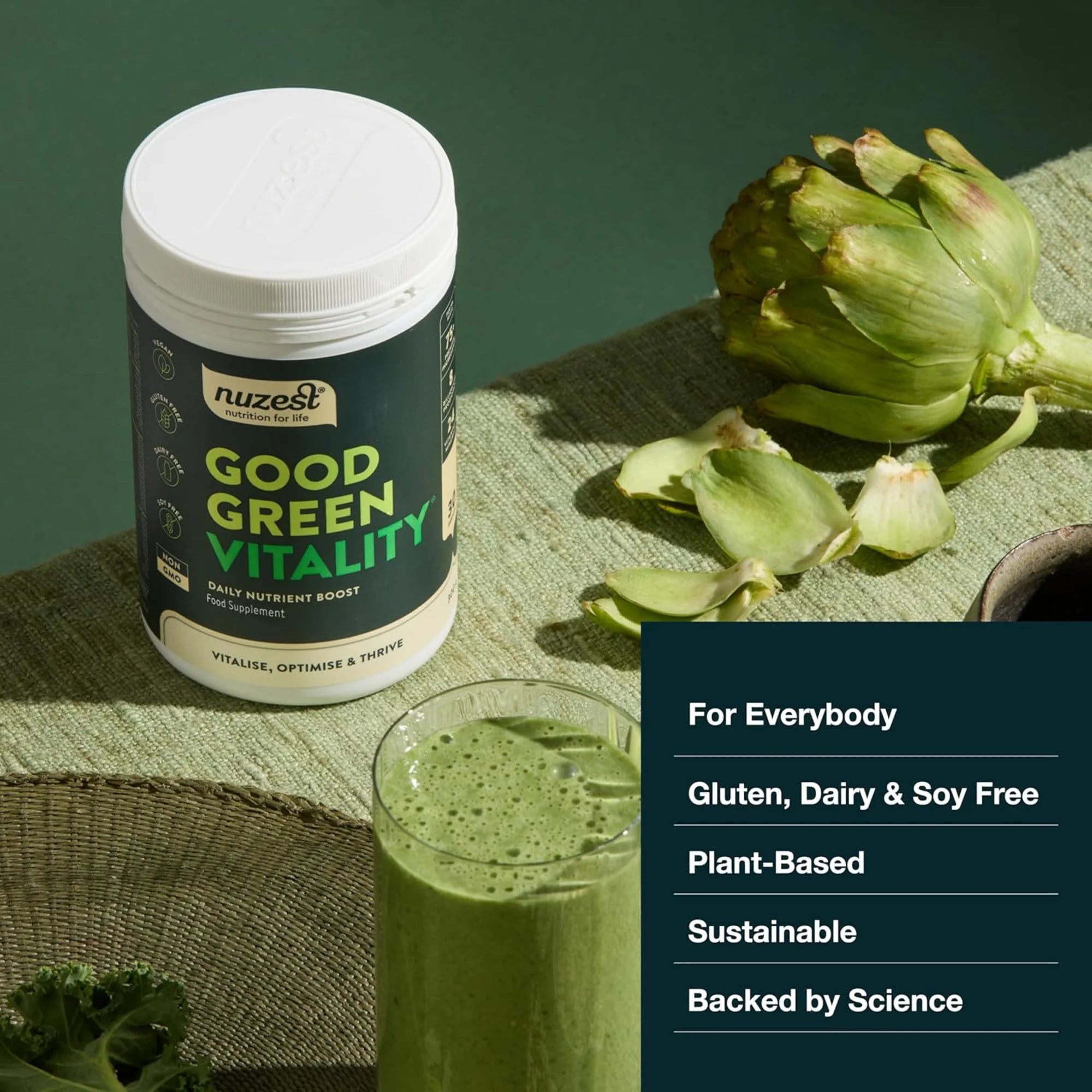 Nuzest, Greens Powder Good Green Vitality, Vegan Multivitamin Supplement, 300 Gm