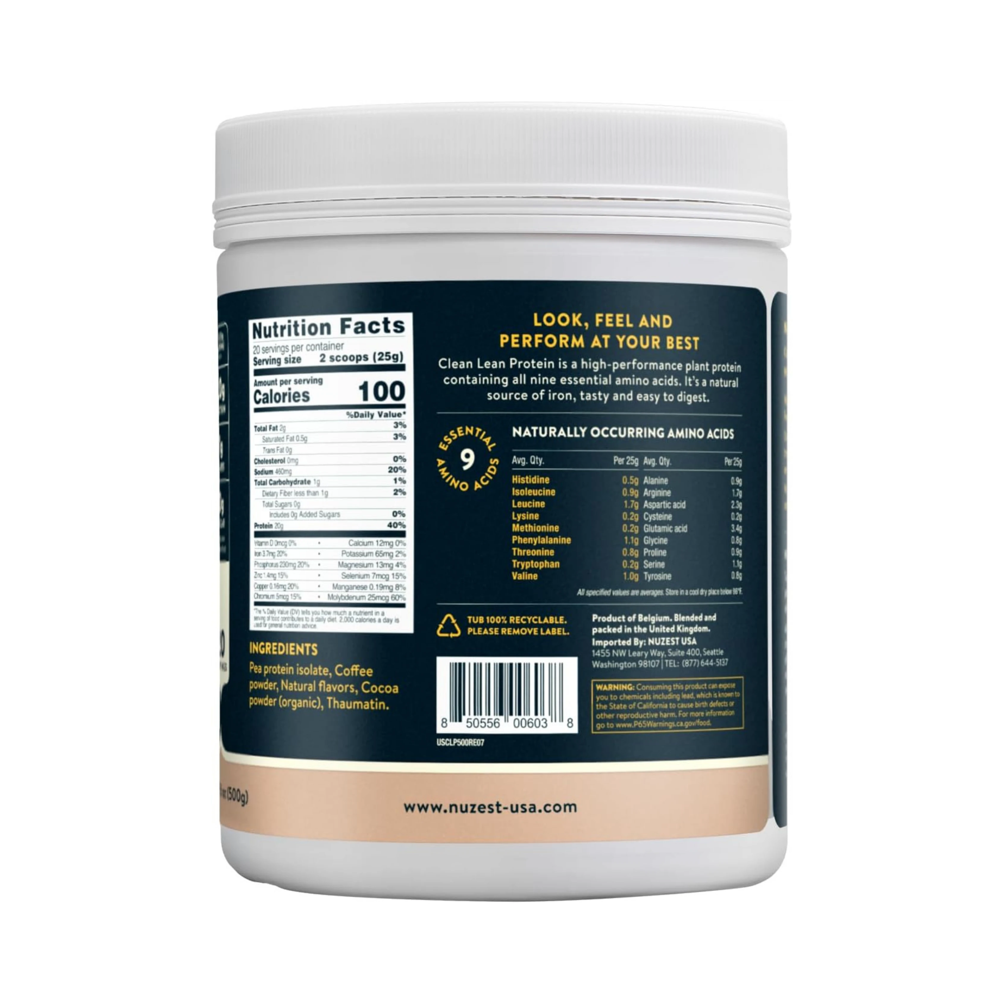 Nuzest, Pea Protein Powder, Clean Lean Protein, Real Coffee, 20 Servings, 1.1 lb