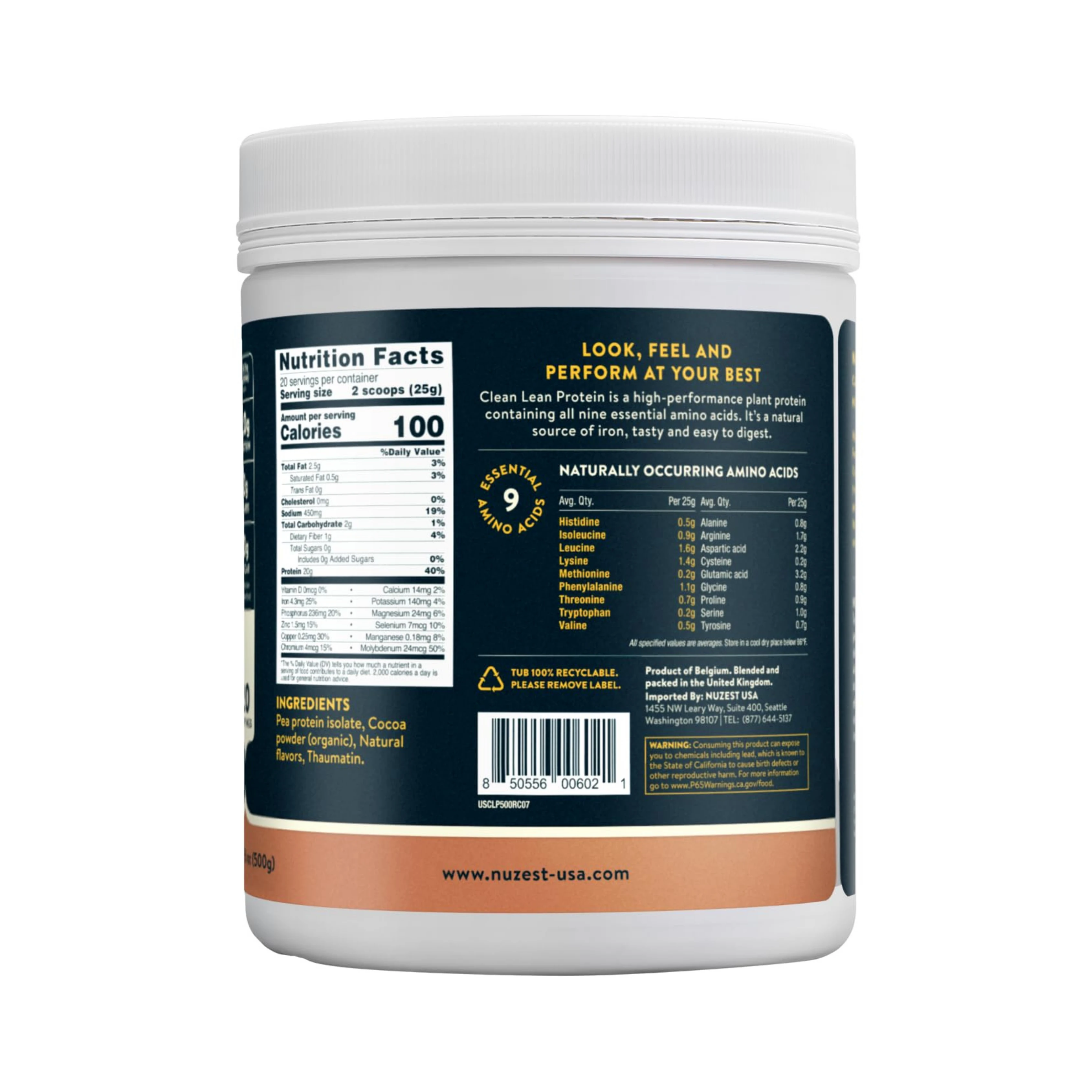 Nuzest, Pea Protein Powder, Clean Lean Protein, Rich Chocolate, 20 Servings, 1.1 lb