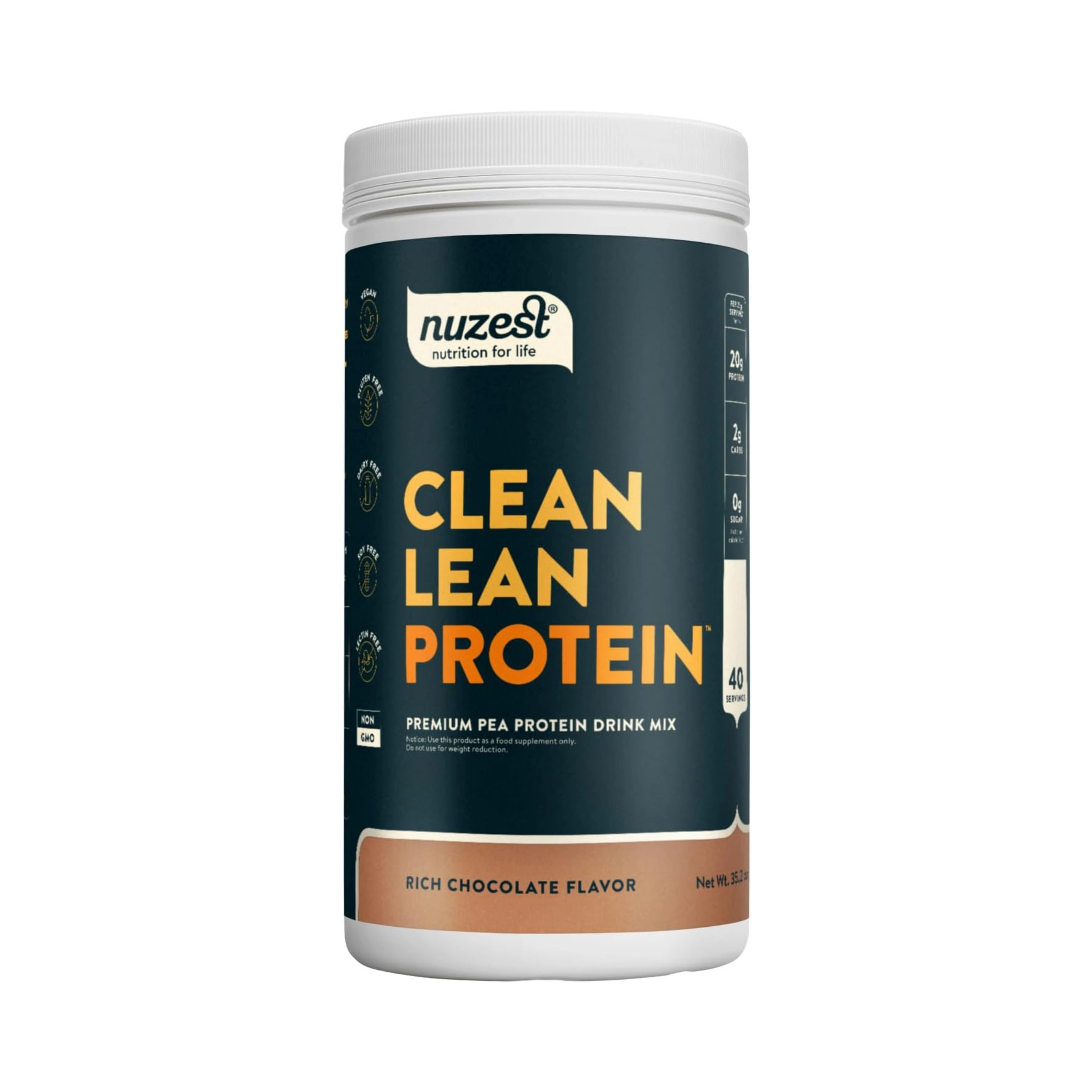 Nuzest, Pea Protein Powder, Clean Lean Protein, Rich Chocolate, 40 Servings, 2.2 lb
