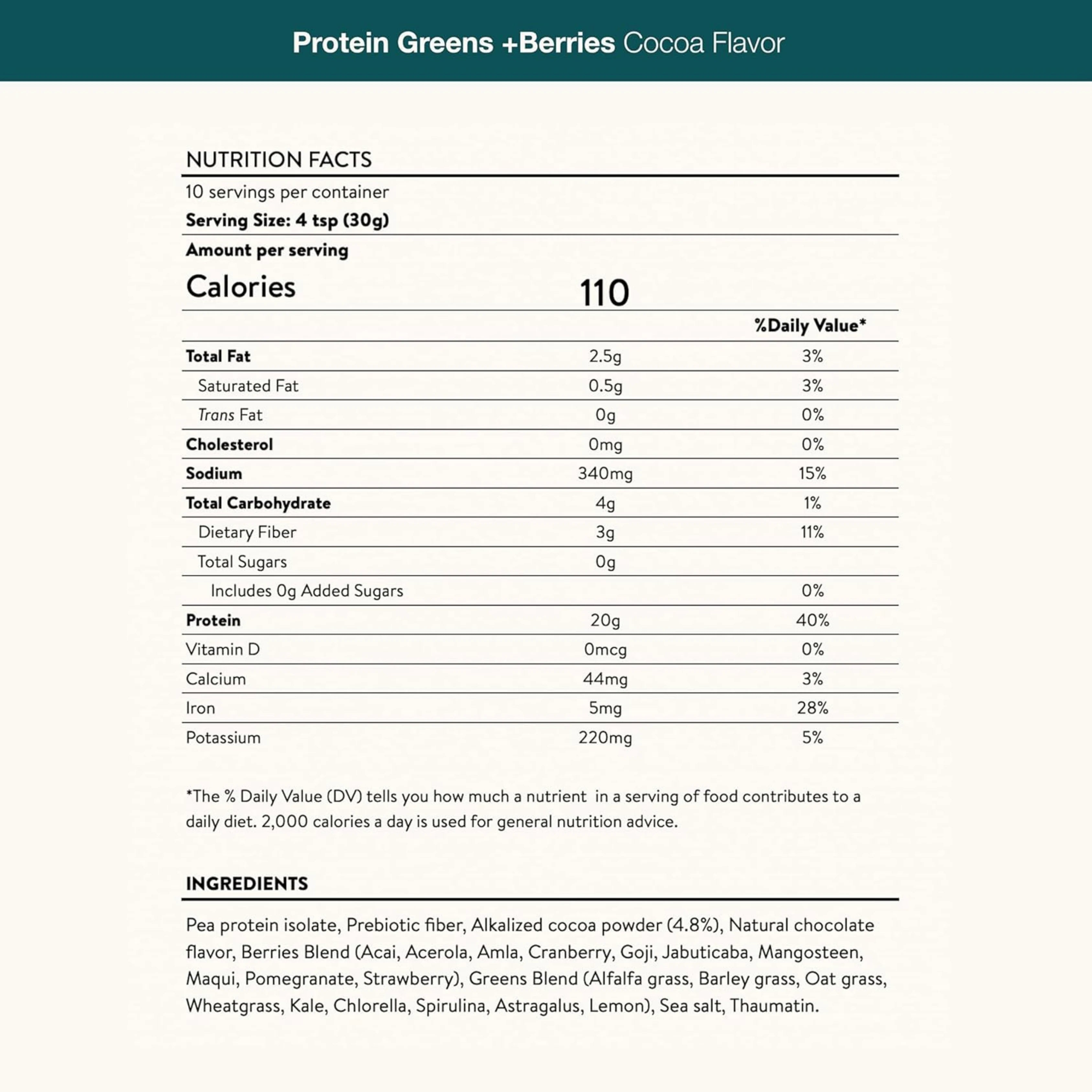 Nuzest, Protein Greens + Berries, Cocoa, 10.6 Oz