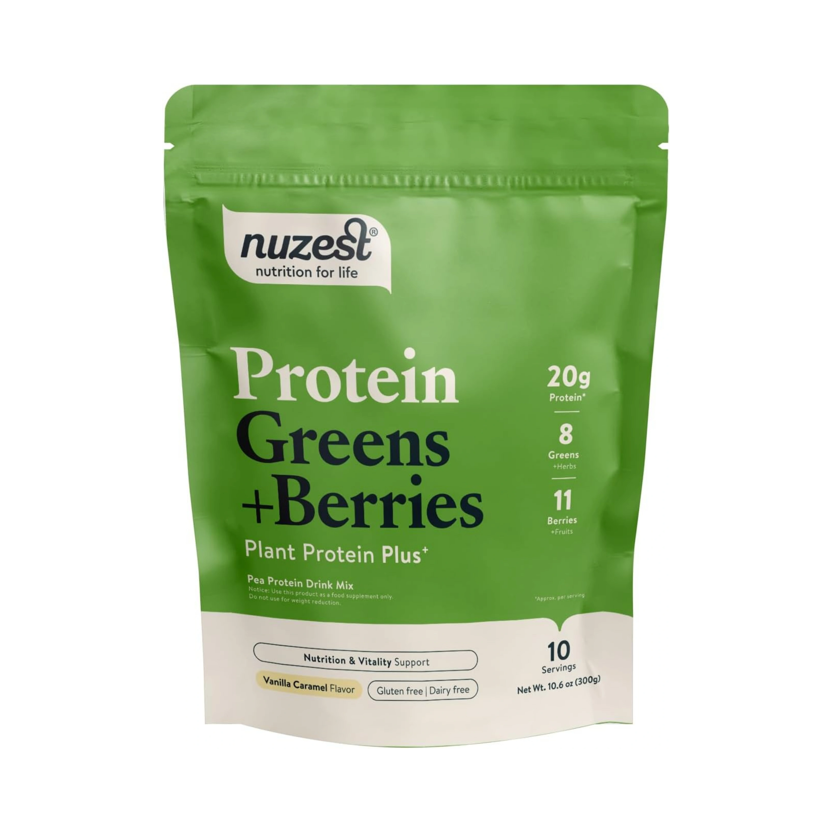 Nuzest, Protein Greens + Berries, Vanilla Caramel, 10.6 Oz