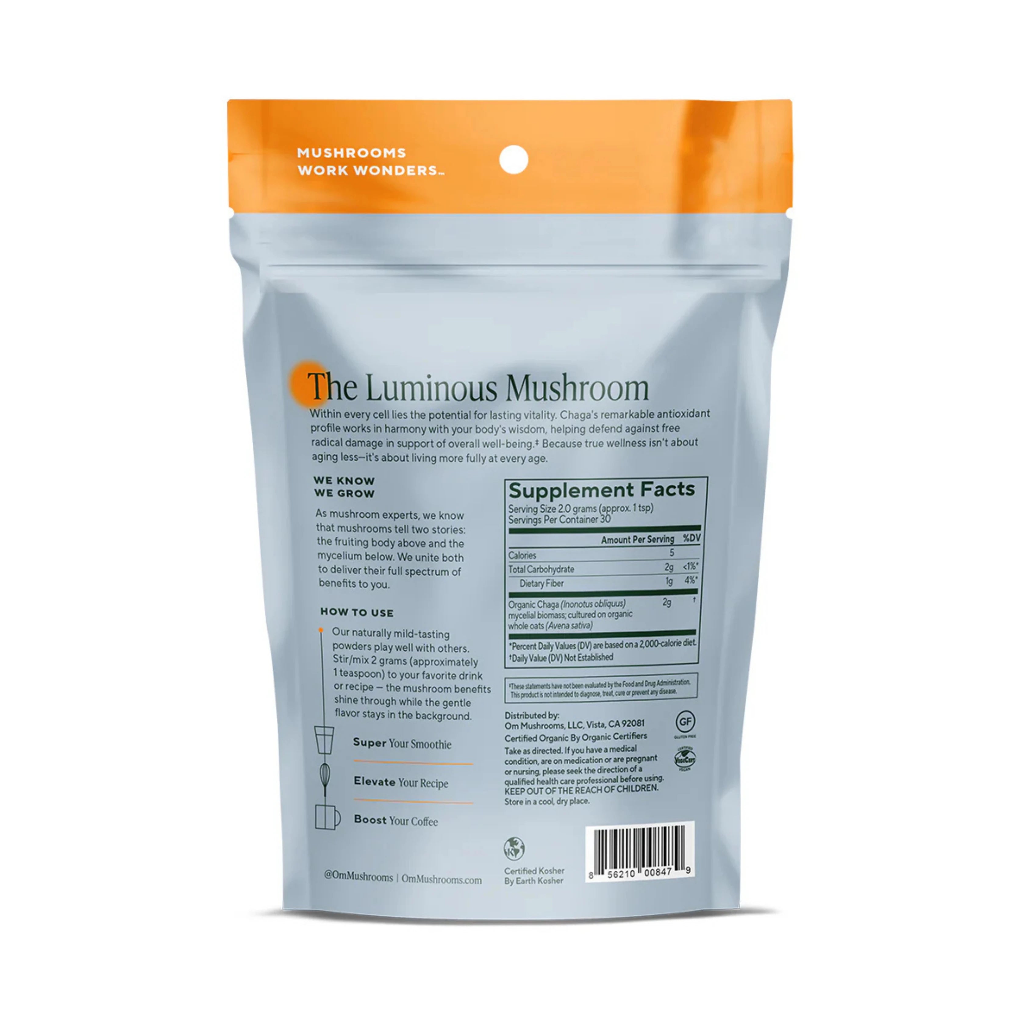 Om Mushrooms, Chaga Organic Mushroom Powder, 60 g