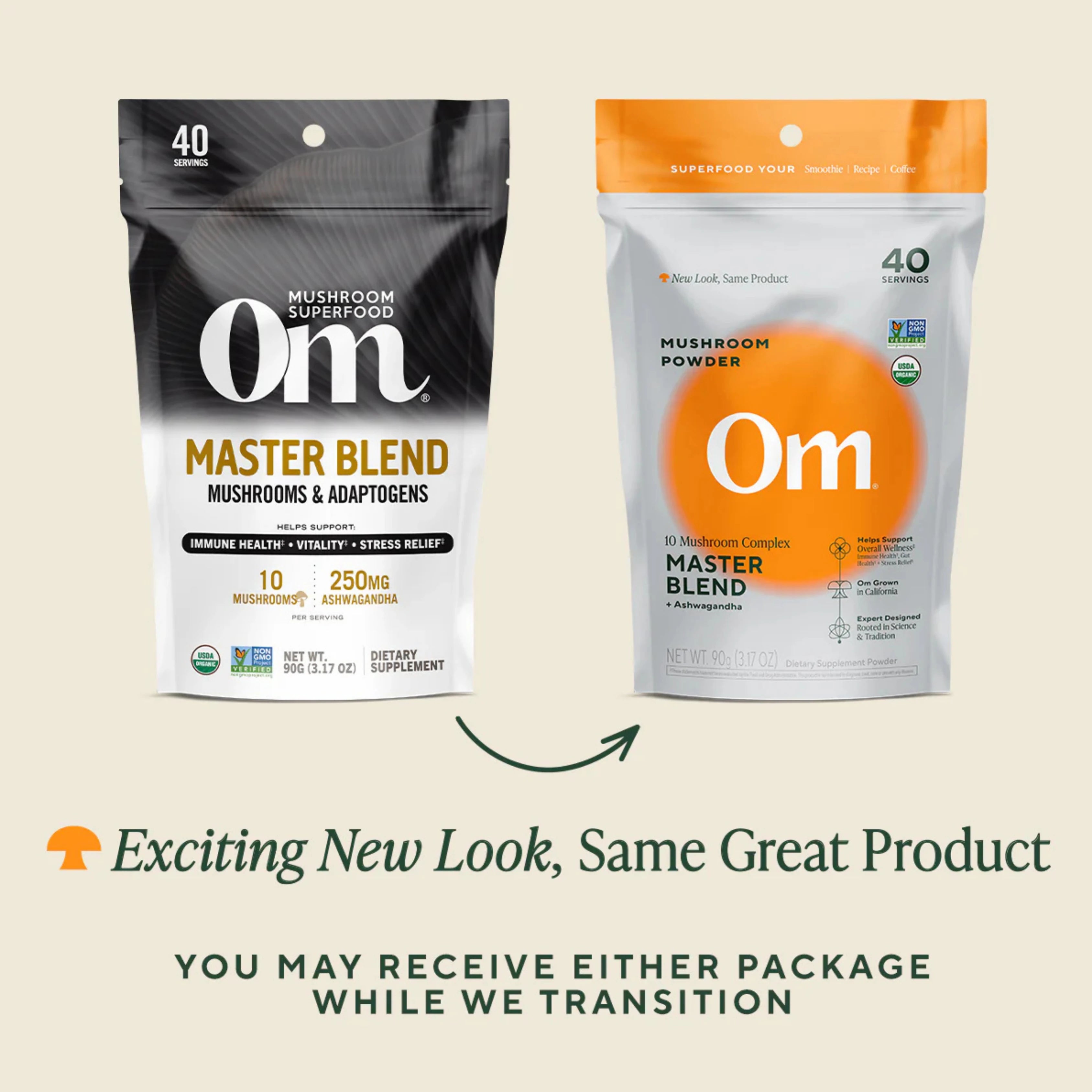 Om Mushrooms, Mushroom Powder, Master Blend + Ashwagandha, 3.17 oz, 90 g