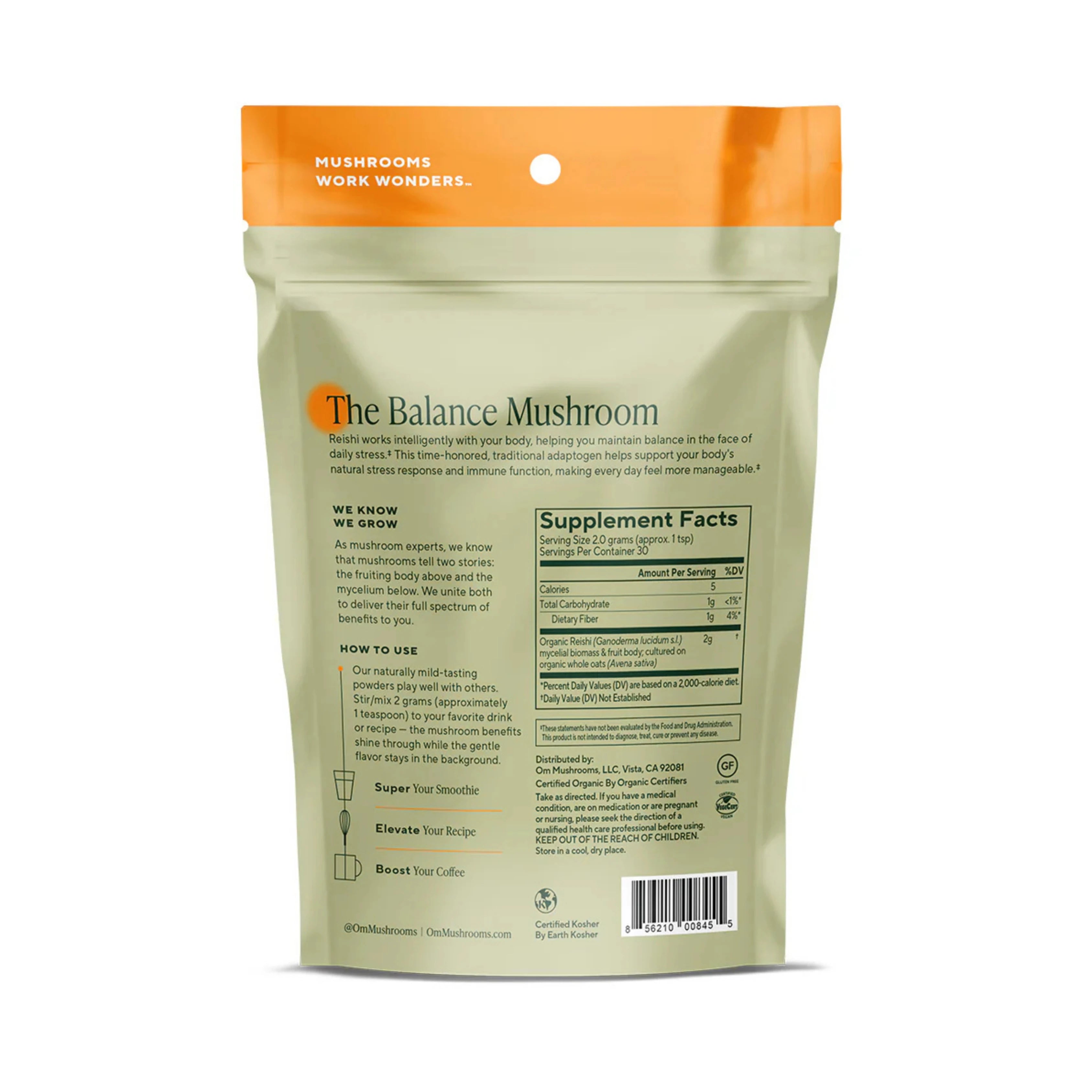 Om Mushrooms, Reishi Organic Mushroom Powder, 60g